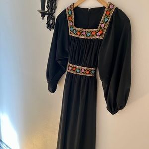 Vintage Black Dress with Colorful Embroidery